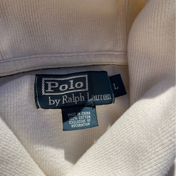 Men's Vintage Polo Ralph Lauren Sweater White Solid L Button High Neck Preppy - Picture 3 of 14